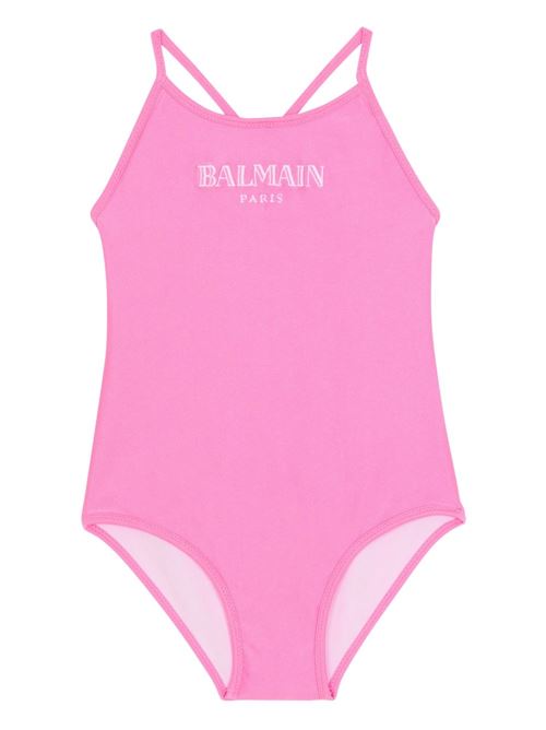 Costume intero bambina Balmain rosa con logo BALMAIN Kids | BYCA09Z0005552BC
